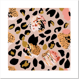 Modern abstract rose and leopard texture beige Posters and Art